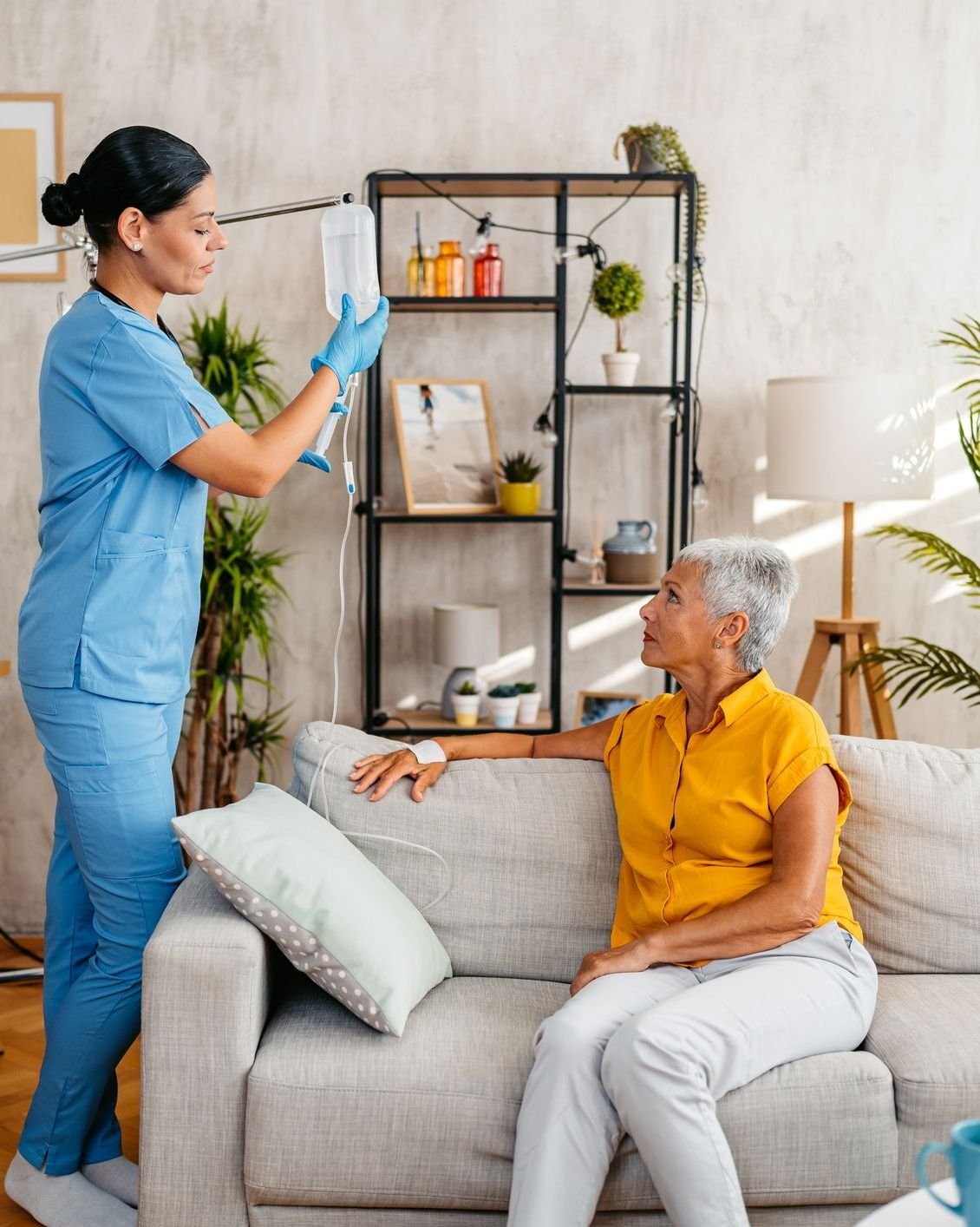 nurse and patient at home infusion